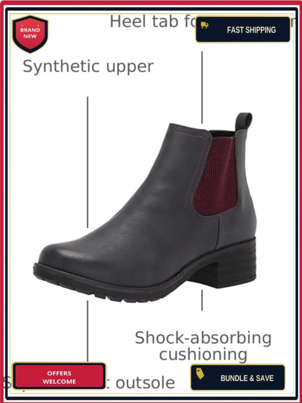 Eastland Women's Jasmine Chelsea Bootie Memory Foam Synthetic Ankle Boot
